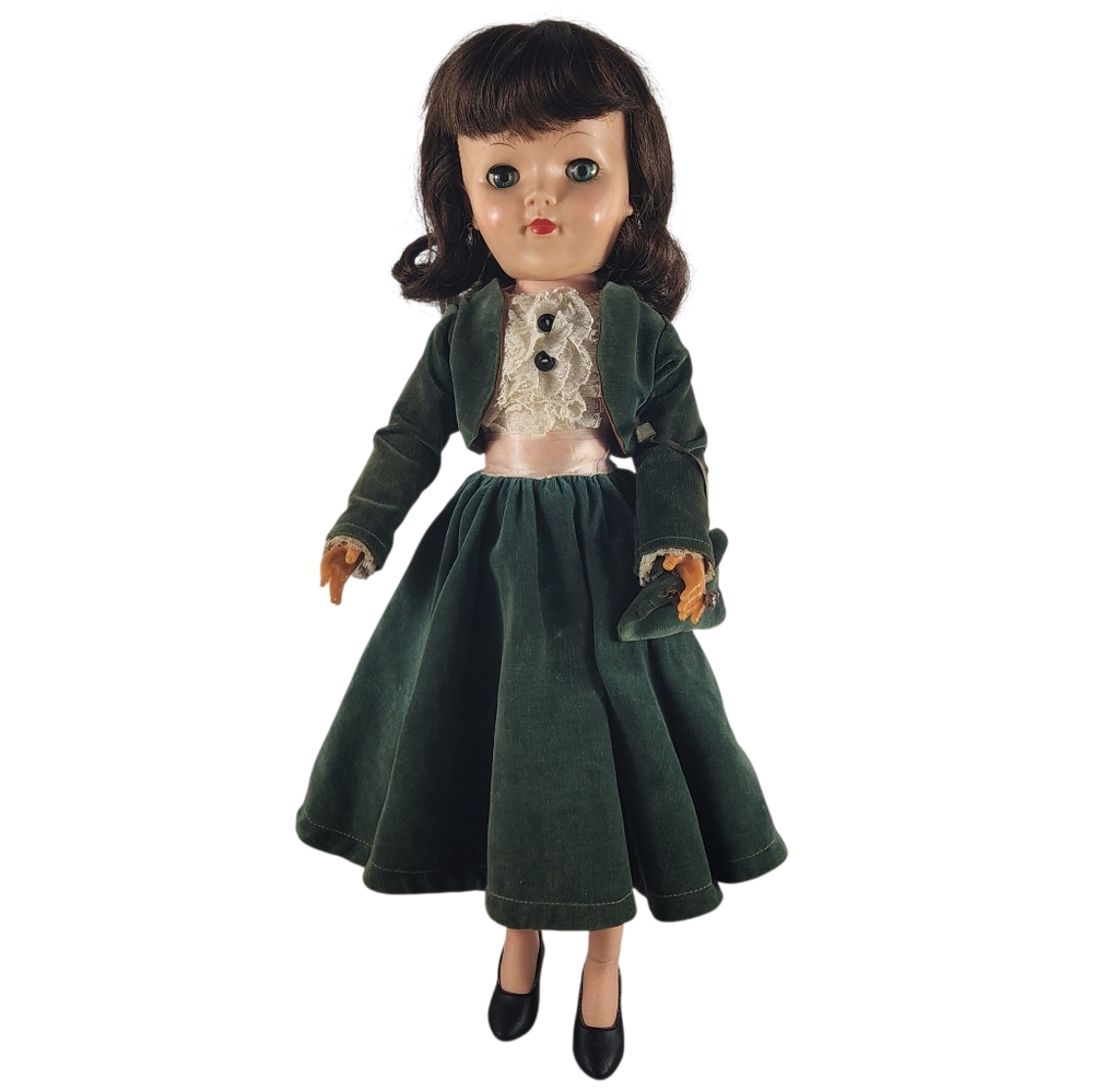 Effanbee Champagne Lady Doll Green Velvet With Accessories 19" 1957 Career "Mom"